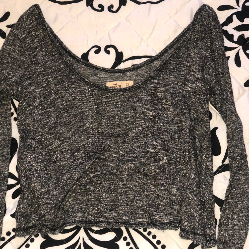 Metallic-Knit Off the Shoulder Cropped Sweater